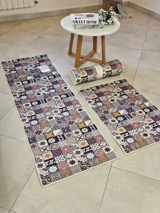 tapis de cuisine 3 pieces 3D         Dimension :
La grande pièce :160/50cm
Les deux pièce :80/50cm